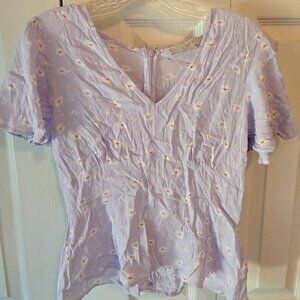 LOFT Ann Taylor Women's Lavender Blouse Floral Daisy Print Size 2